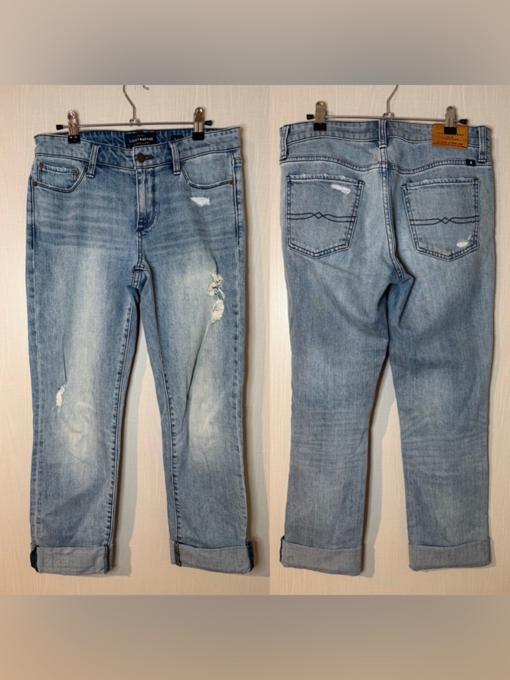 Lucky Brand Light Blue Ripped Sweet Straight Distressed Cuffed Cropped Jeans 28